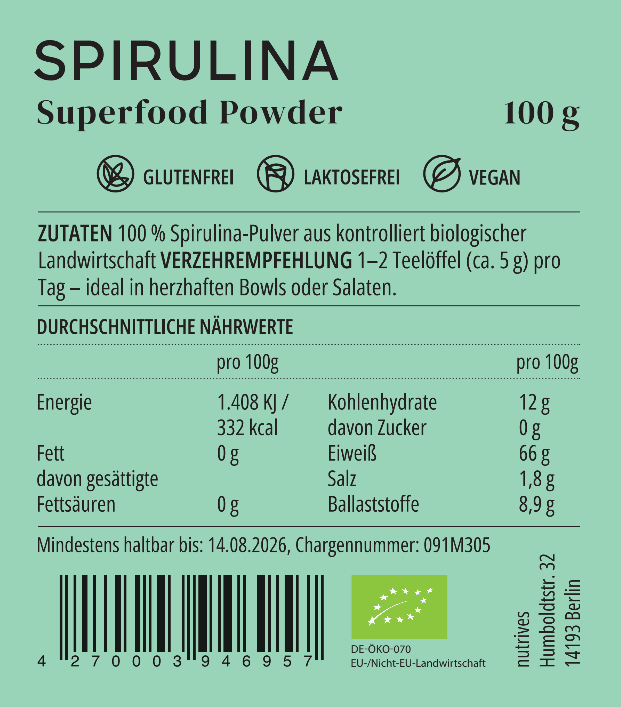 Organic Spirulina Powder Mikroalge